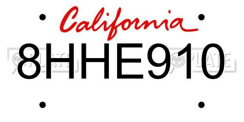 8HHE910 California License Plate