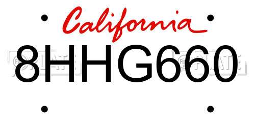 8HHG660 California License Plate