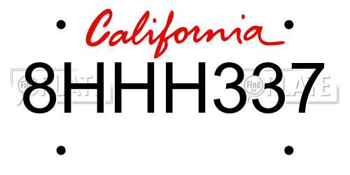 8HHH337 California License Plate