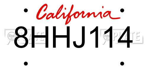 8HHJ114 California License Plate