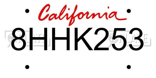 8HHK253 California License Plate