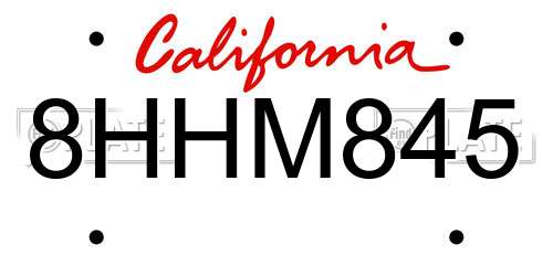 8HHM845 California License Plate