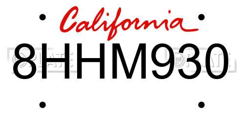 8HHM930 California License Plate