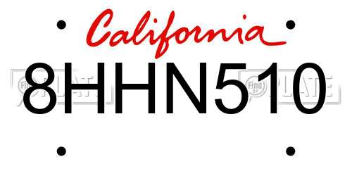 8HHN510 California License Plate