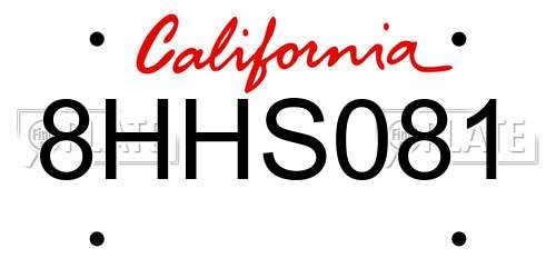 8HHS081 California License Plate