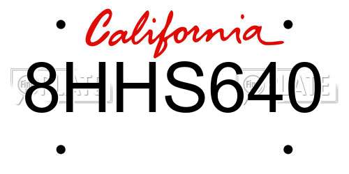 8HHS640 California License Plate