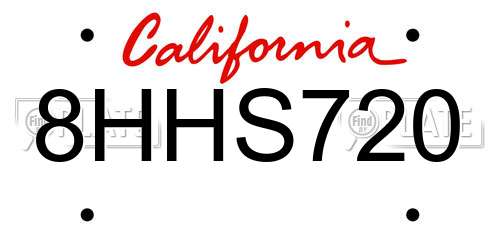 8HHS720 California License Plate