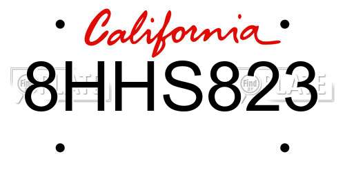 8HHS823 California License Plate