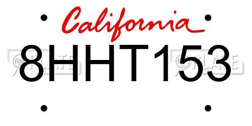 8HHT153 California License Plate