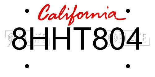 8HHT804 California License Plate