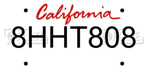 8HHT808 California License Plate