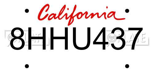 8HHU437 California License Plate