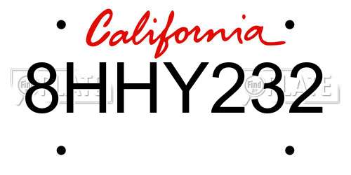 8HHY232 California License Plate