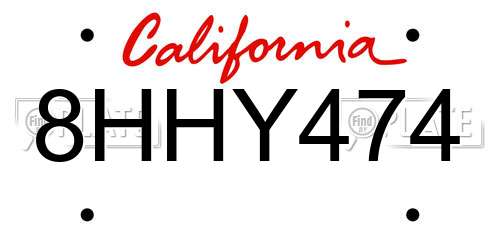 8HHY474 California License Plate