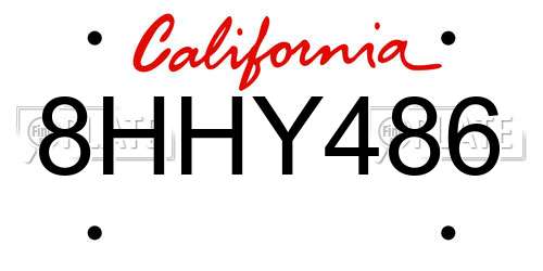 8HHY486 California License Plate
