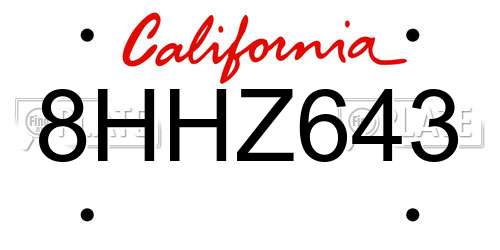 8HHZ643 California License Plate