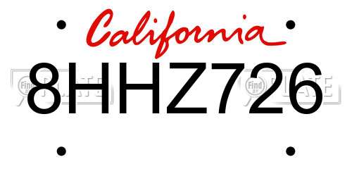 8HHZ726 California License Plate