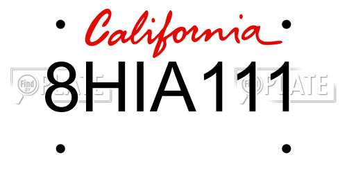 8HIA111 California License Plate