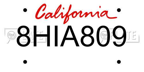 8HIA809 California License Plate