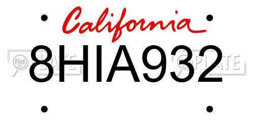 8HIA932 California License Plate