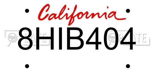 8HIB404 California License Plate