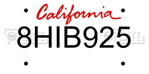 8HIB925 California License Plate