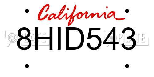 8HID543 California License Plate
