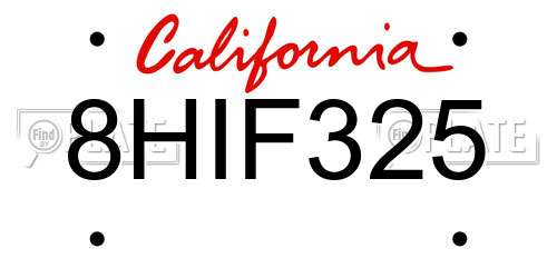 8HIF325 California License Plate