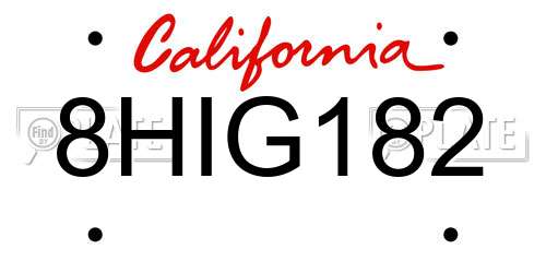8HIG182 California License Plate