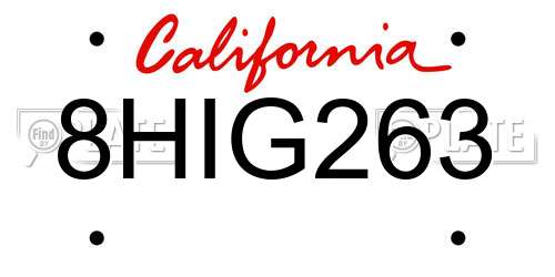 8HIG263 California License Plate