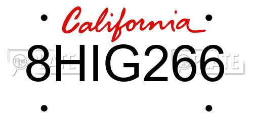 8HIG266 California License Plate