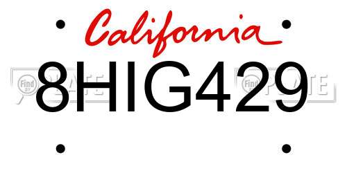 8HIG429 California License Plate