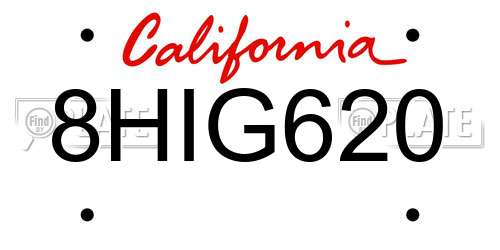 8HIG620 California License Plate