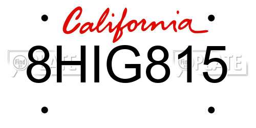 8HIG815 California License Plate