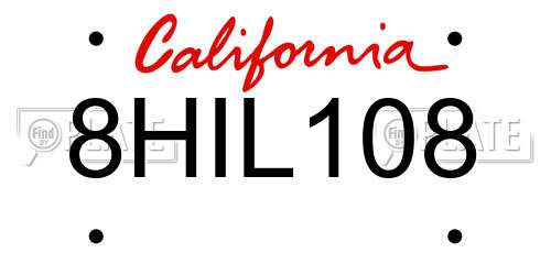 8HIL108 California License Plate