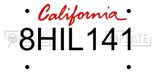 8HIL141 California License Plate