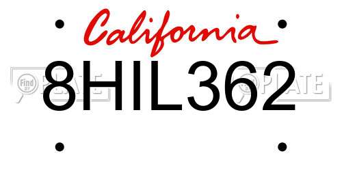 8HIL362 California License Plate