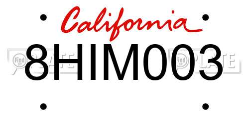 8HIM003 California License Plate