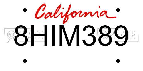 8HIM389 California License Plate