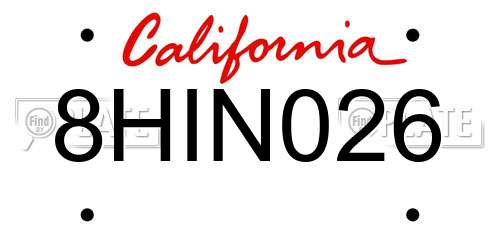 8HIN026 California License Plate