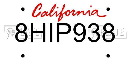 8HIP938 California License Plate