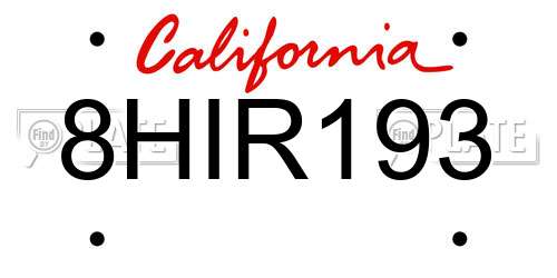 8HIR193 California License Plate