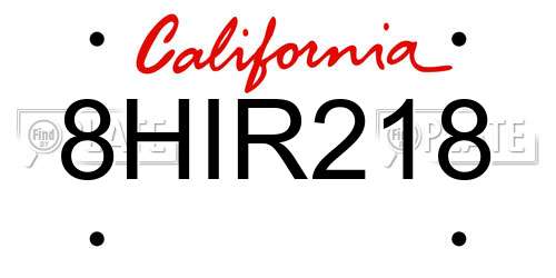 8HIR218 California License Plate