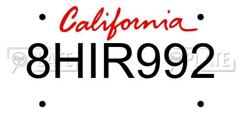 8HIR992 California License Plate
