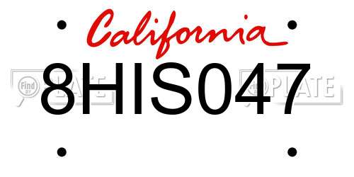8HIS047 California License Plate