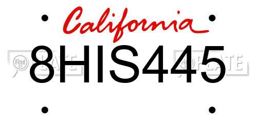 8HIS445 California License Plate