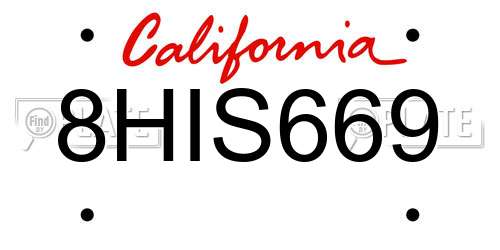 8HIS669 California License Plate
