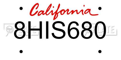 8HIS680 California License Plate