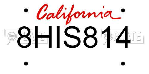 8HIS814 California License Plate