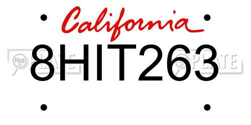 8HIT263 California License Plate